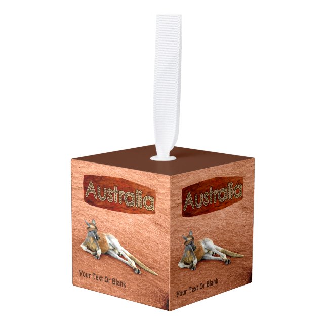 Red Kangaroo In Slouch Hat Cube Ornament (Front Angled)