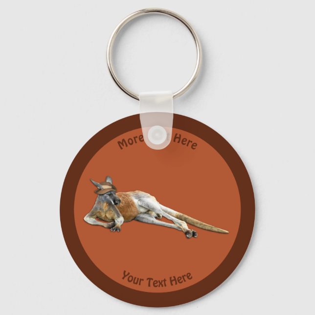 Red Kangaroo In Slouch Hat Keychain (Front)