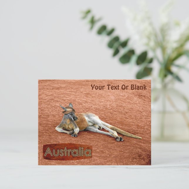 Red Kangaroo In Slouch Hat Postcard (Standing Front)