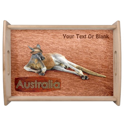 Red Kangaroo In Slouch Hat Serving Tray