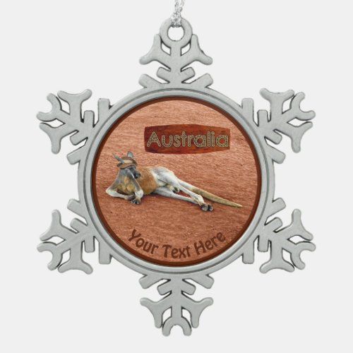 Red Kangaroo In Slouch Hat Snowflake Pewter Christmas Ornament