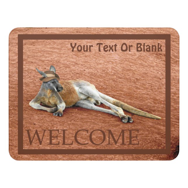 Red Kangaroo In Slouch Hat - Welcome Door Sign (Contemporary Front)