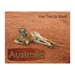 Red Kangaroo In Slouch Hat Wood Wall Decor