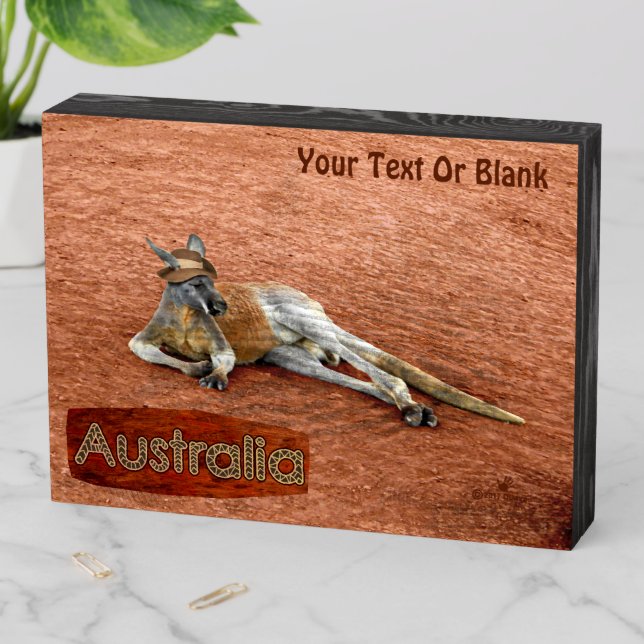 Red Kangaroo In Slouch Hat Wooden Box Sign (In Situ Horizontal)