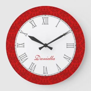 Red kangaroo paw damask name round wall clock