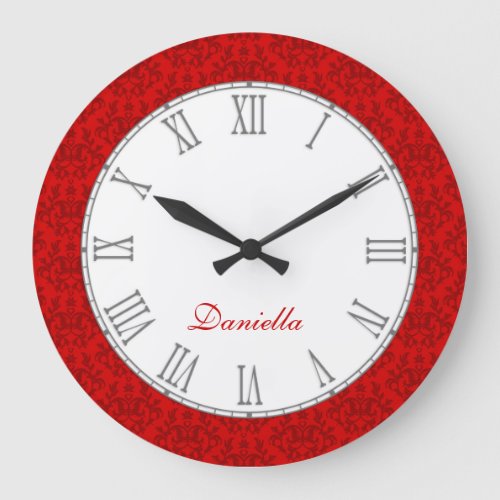 Red kangaroo paw damask name round wall clock