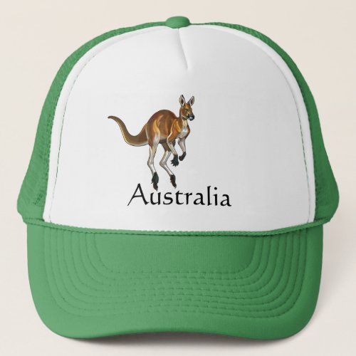 red kangaroo trucker hat