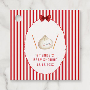Red Kawaii Girl Bow Asian Dumpling Baby Shower Favor Tags