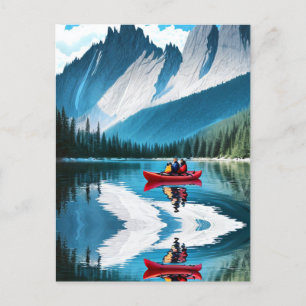 Red Kayak Family Kayaking Together Postcard