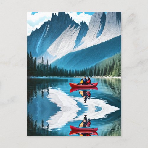 Red Kayak  Family Kayaking Together Postcard