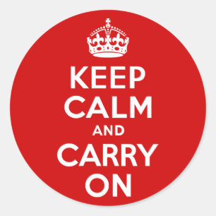 Red Keep Calm and Carry On Classic Round Sticker