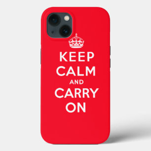 Red Keep Calm and Carry On Classy Vintage Design iPhone 13 Case