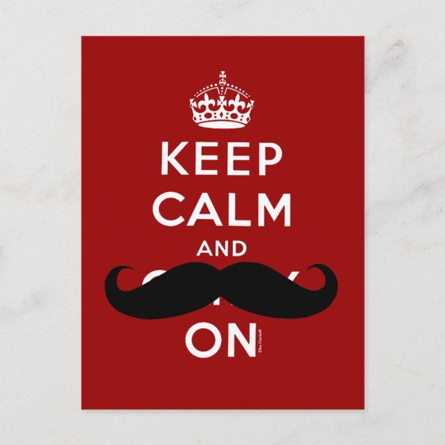 Red Keep Calm and Carry On Mustache Humor Postcard (Front)