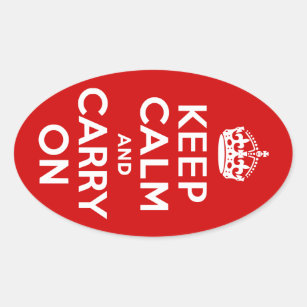 Red Keep Calm and Carry On Oval Sticker