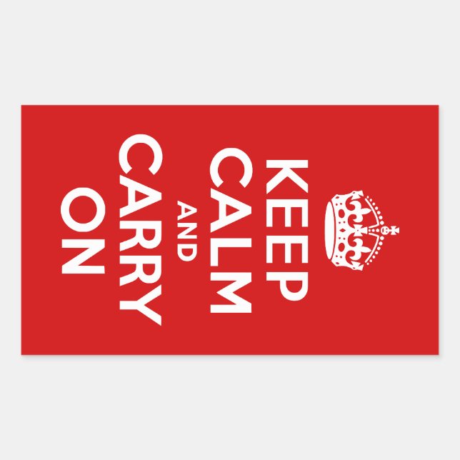 Red Keep Calm and Carry On Rectangular Sticker (Front)