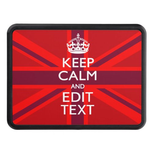 Red Keep Calm And Your Text on Union Jack Flag Tow Hitch Cover