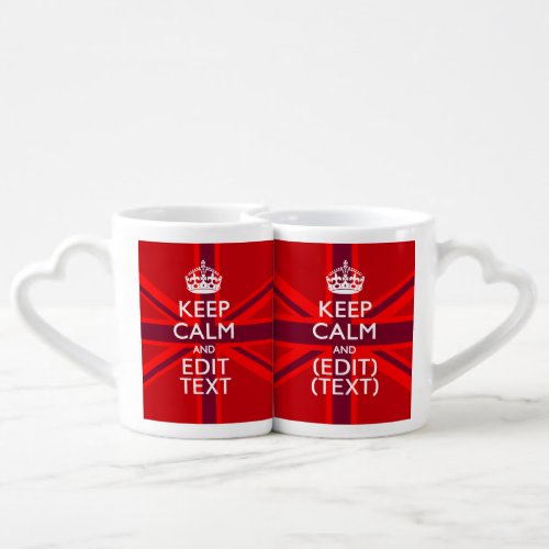 Red Keep Calm Have Your Text on Union Jack Flag Coffee Mug Set