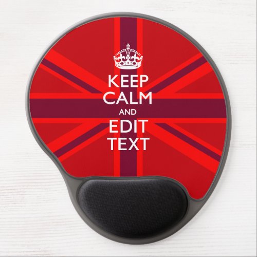 Red Keep Calm Have Your Text on Union Jack Flag Gel Mouse Pad