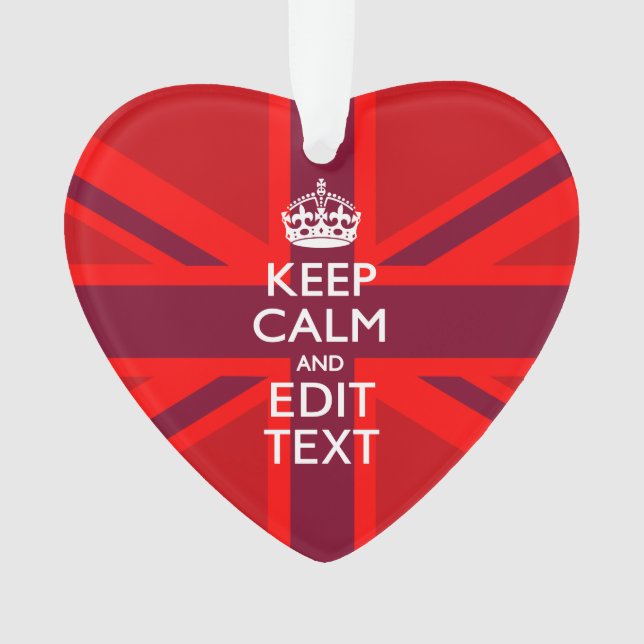 Red Keep Calm Have Your Text on Union Jack Flag Ornament (Front)