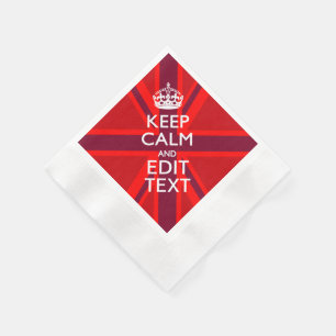 Red Keep Calm Have Your Text on Union Jack Flag Paper Napkins