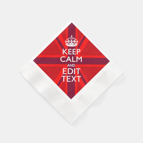 Red Keep Calm Have Your Text on Union Jack Flag Paper Napkins