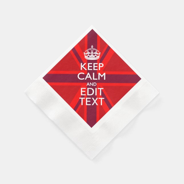 Red Keep Calm Have Your Text on Union Jack Flag Paper Napkins (Corner)