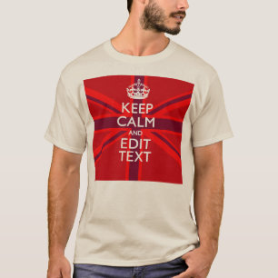 Red Keep Calm Have Your Text on Union Jack Flag T-Shirt