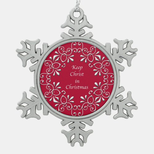 Red Keep Christ in Christmas Pewter Ornament