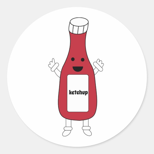Red Ketchup Bottle Kawaii Cute Personalize Classic Round Sticker (Front)