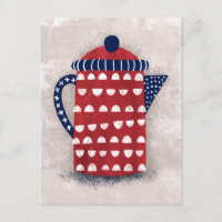 Red Kettle Postcard - Coffee Tea