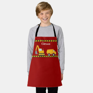 Red Kids Construction Vehicle Custom Boys Apron