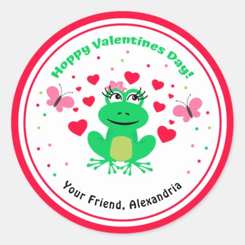 Red Kids Frog Hoppy Valentines Day Classic Round Sticker