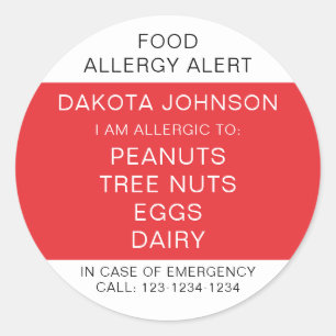 RED Kids Personalized Allergy I Am Allergic To Classic Round Sticker