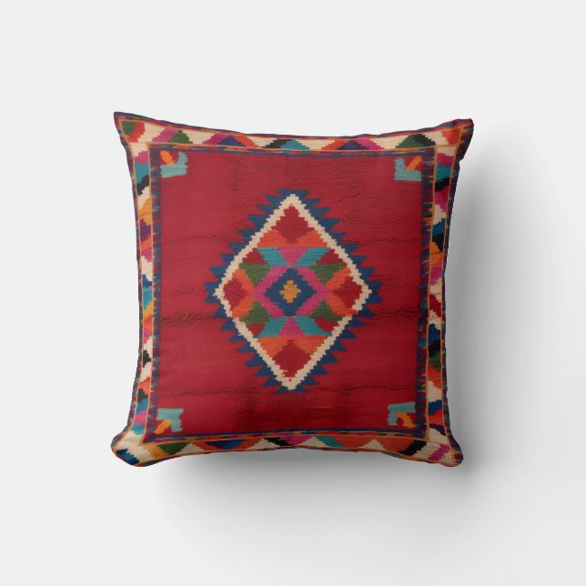 Red Kilim Rug Pillows: Bold, Unique, and Timeless Throw Pillow (Front)
