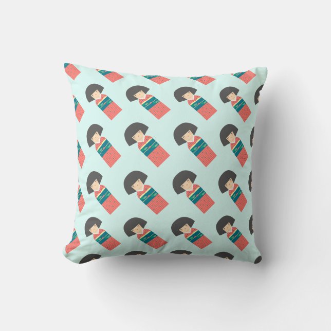 Red_Kimono Doll_mint back Throw Pillow (Front)