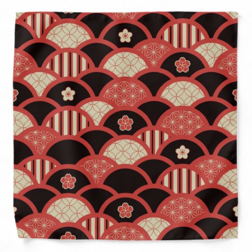 Red Kimono pattern textured waves style Bandana