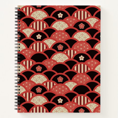 Red Kimono pattern textured waves style Notebook