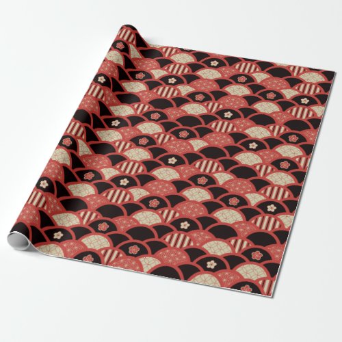 Red Kimono pattern textured waves style Wrapping Paper