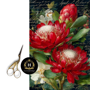 Red King Protea Flower Decoupage Tissue Paper