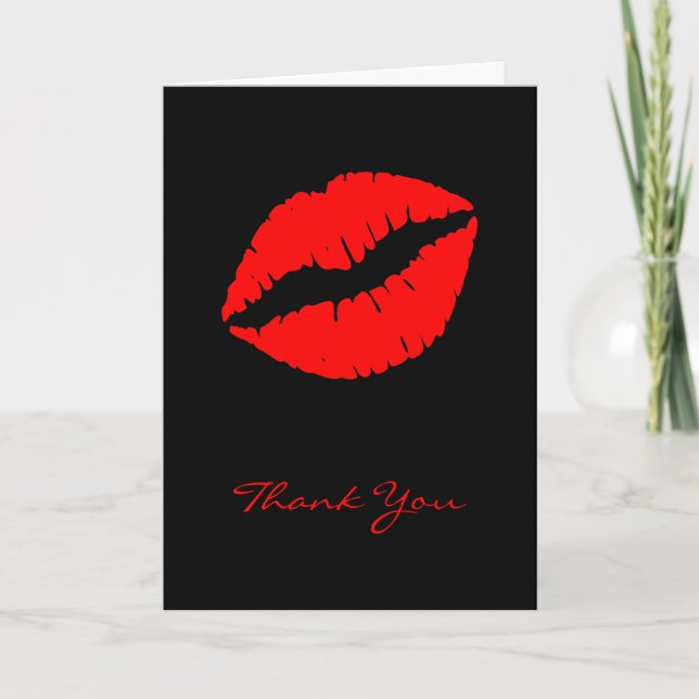 Red Kiss Letterpress Thank You Card (Front)