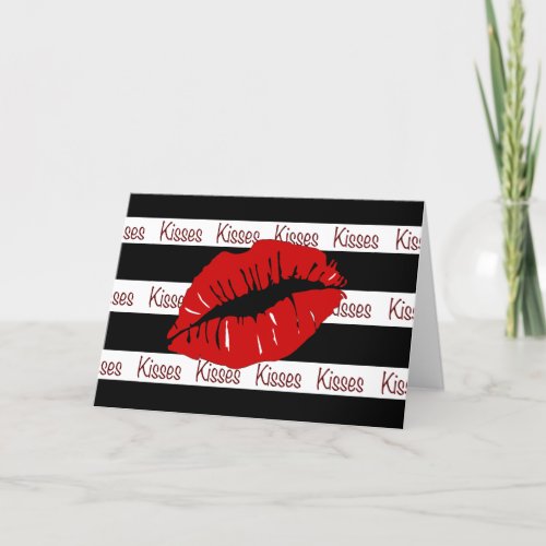 Red Kiss Lips BW Stripes Greeting Card