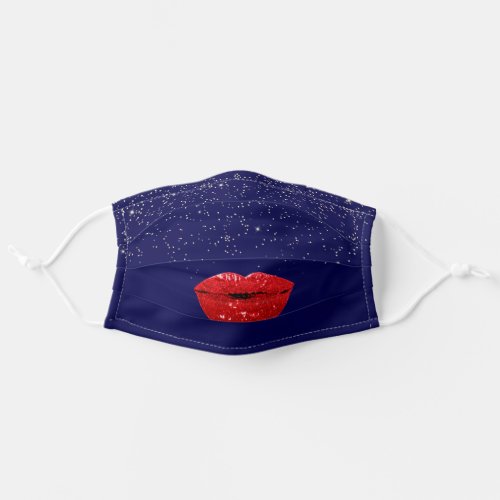 Red Kiss Lips Blue Navy Girly Makeup Confetti Adult Cloth Face Mask