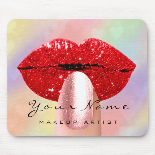 Red Kiss Lips  Holograph  Rainbow Nails Makeup Mouse Pad