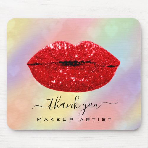 Red Kiss Lips  Holographic Rainbow Name Makeup Mouse Pad