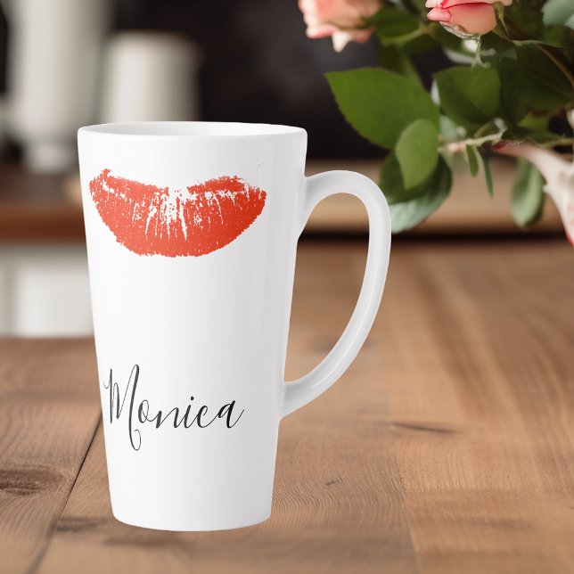 Red Kiss Lips Lipstick Personalized Latte Mug (Creator Uploaded)
