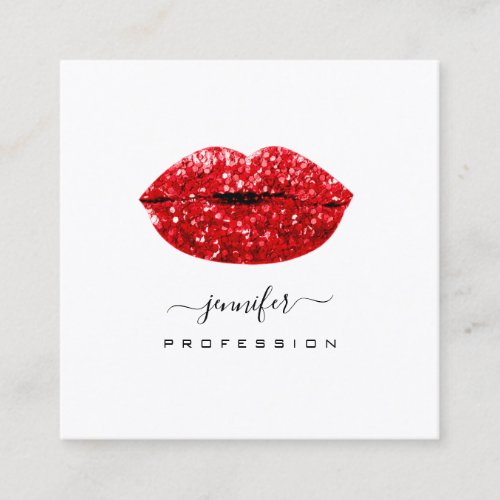Red KISS LIPS Makeup Artist White Social Media Square Business Card