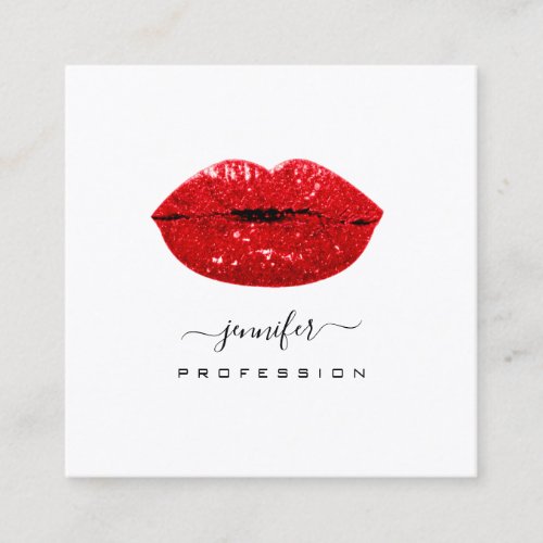 Red  KISS LIPS Makeup Artist White Social Media Square Business Card