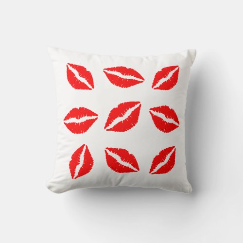 Red Kiss Lips Pattern Throw Pillow