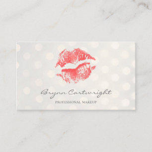 Red Kiss Lips with Golden Bokeh Dots Makeup Business Card