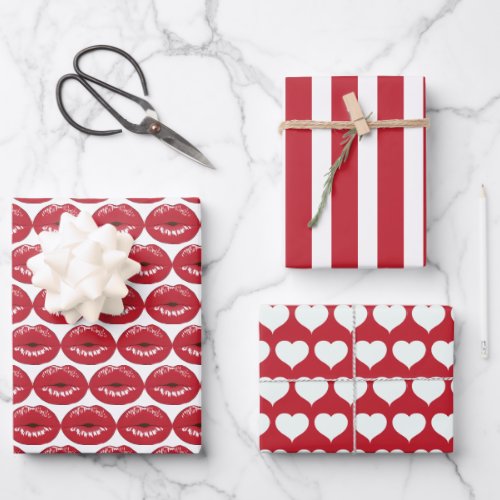 Red Kiss Lips Wrapping Paper Set